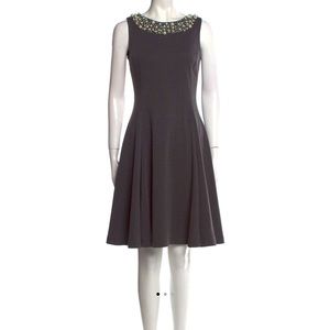 Saks Fifth Avenue Bateau Neckline A-Line Dress Beaded Sleeveless Grey Sz 10